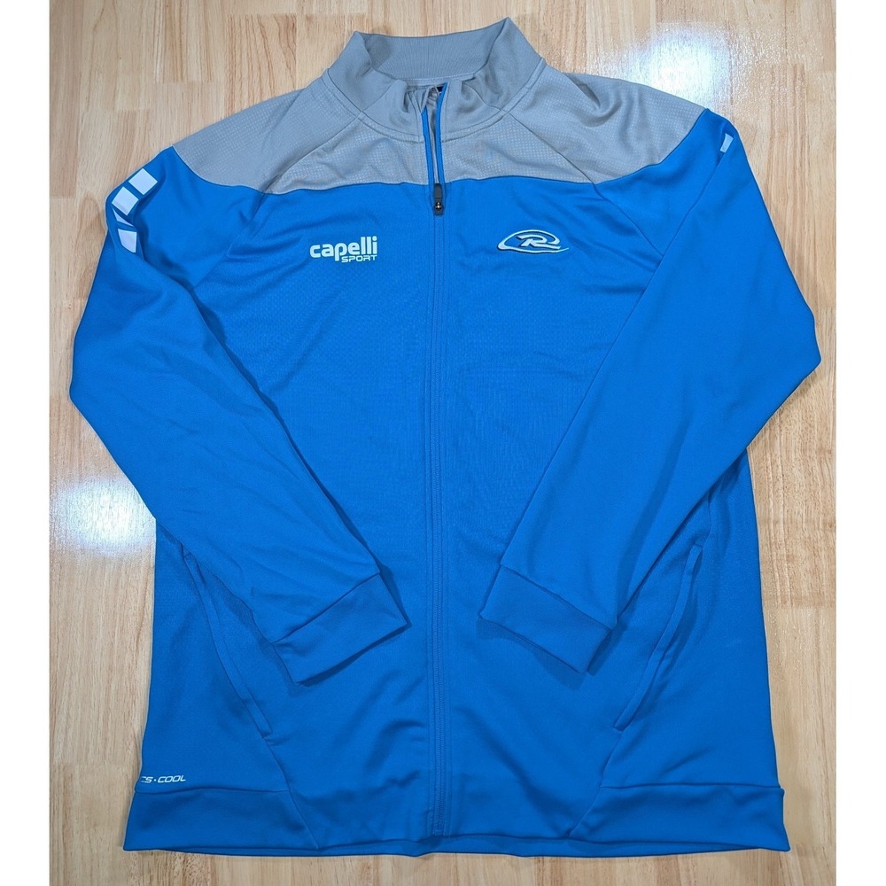 Capelli Sport Blue Gray Full Zip‎ Jacket XXL CS Cool Long Sleeve Athletic Fit